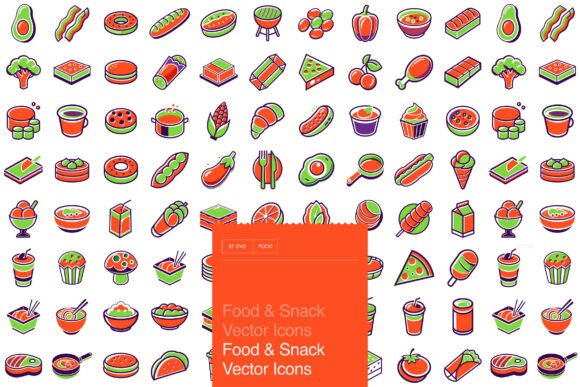 87 Food Snack Vector Icons: A Vibrant Resource for Designers and Businesses