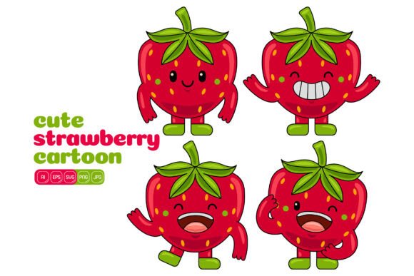Cute Strawberry Mascot Vector Pack 02