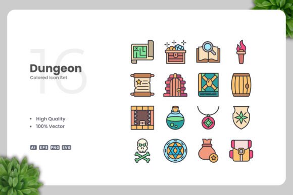 Dungeon Colored Icons: A Versatile Design Resource for Modern Projects