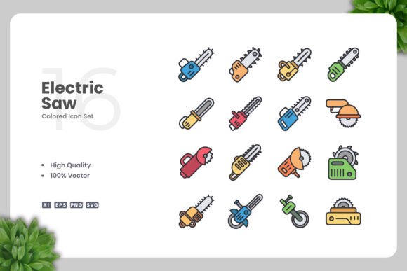 Electric Saw Color Icons for Modern Design Needs