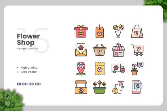 Flower Shop Color Icons: A Versatile Design Solution for Multiple Platforms