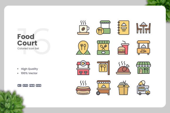 Food Court Color Icons for Streamlined Design Workflows