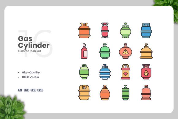 Gas Cylinder Colored Icons for Clean Design