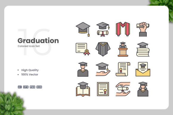 Graduation Colored Icons for Professional Design