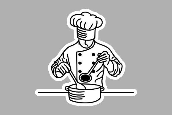 Hand-Drawn Chef Cooking