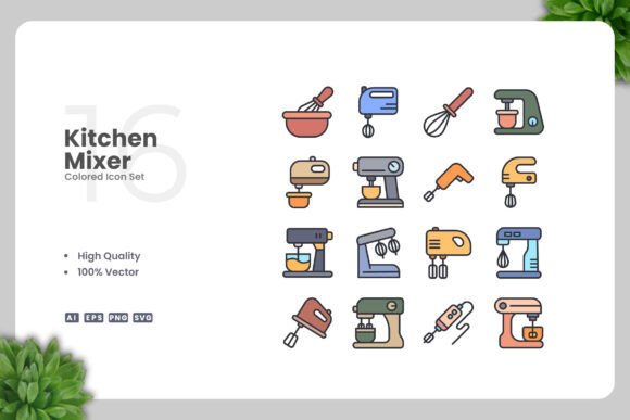 Kitchen Mixer Colored Icons: A Versatile Design Resource for Digital and Print Projects