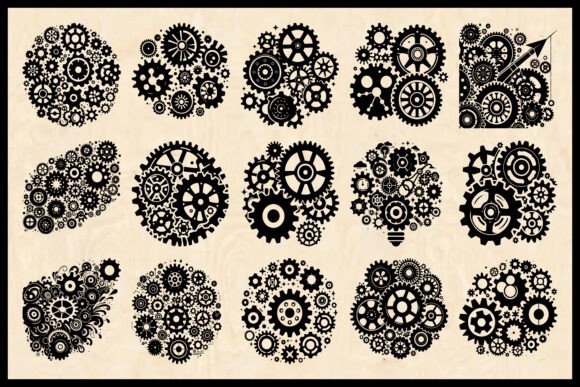 Mechanical Gear Silhouette Vector Set