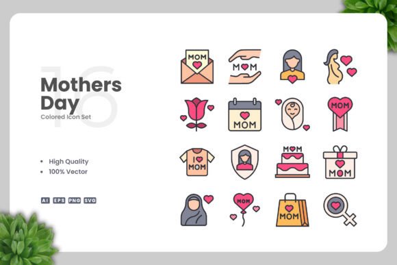 Mothers Day Colored Icons for Creative Projects