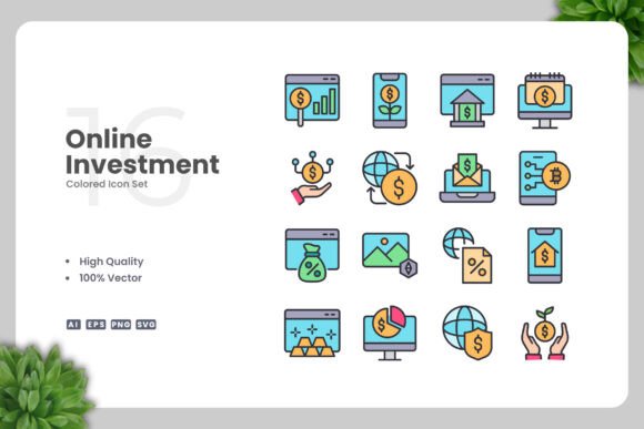 Online Investment Colored Icons for Modern Design