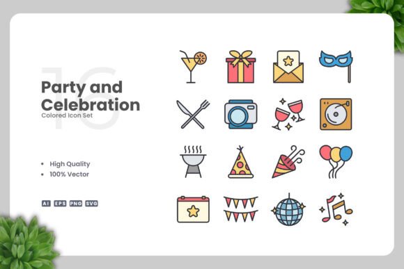Party and Celebration Colored Icons: A Versatile Design Asset for Modern Creators