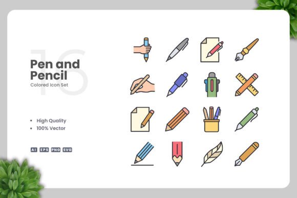 Pen and Pencil Colored Icons