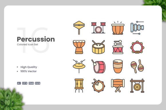 Percussion Colored Icons for Creative Projects