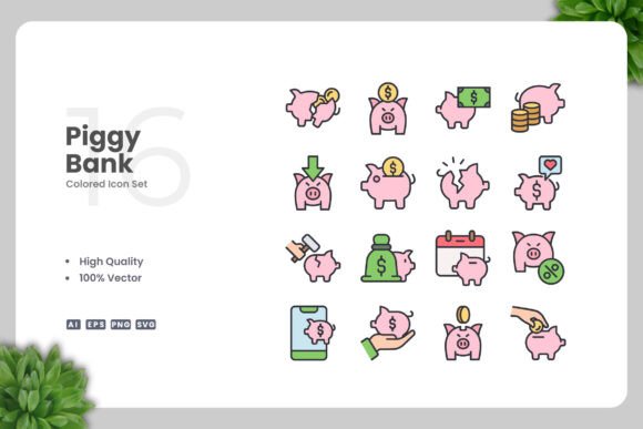 Piggy Bank Colored Icons for Modern Design Workflows