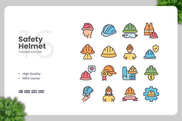 Safety Helmet Colored Icons for Modern Design Needs