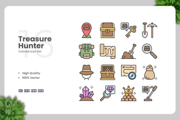 Treasure Hunter Colored Icons: A Versatile Design Asset for Digital and Print Media