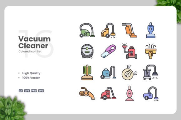 Vacuum Cleaner Colored Icons for Modern Design Projects