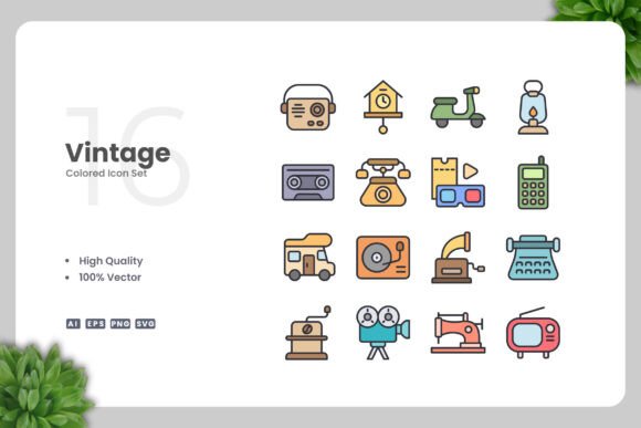 Vintage Colored Icons: A Timeless Design Solution for Modern Projects